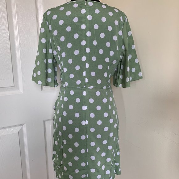 Polka Dot Ruched Detail Dress Green - Picture 6 of 7